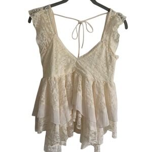 Lace Asymmetric Hem Layered Top S Boho Romantic Cottagecore Ethereal Whimsical